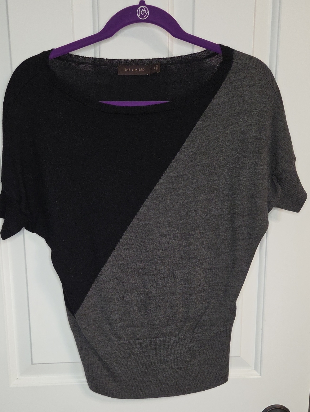 The Limited Black and Gray Diagonal Colorblock Short Sleeve Top - Modern Sweater